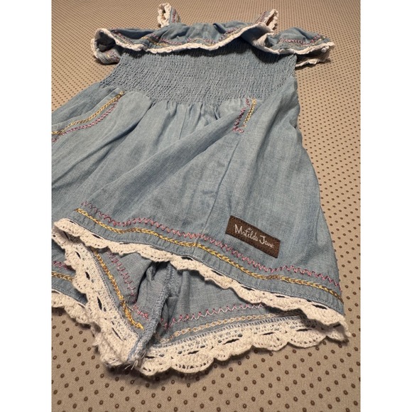 Matilda Jane Other - Matilda Jane Picnic In The Park Girls Blue Romper Smocked Lace Embroidery Size 6